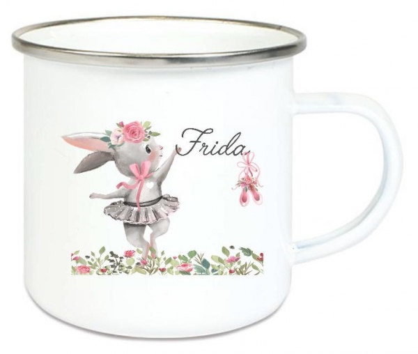 ♥ zauberhafte Tasse Emailletasse Ballerina Hase Häschen Name,  Wunschname, KITA Kindergarten, Einschulung, Dankeschön, Abschied, Jubiläum, Geschenk, Becher von Lüttentüddel